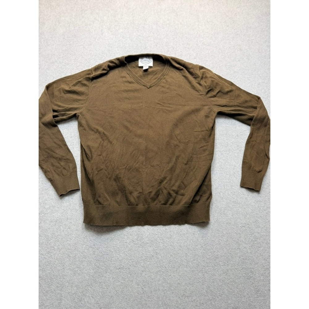 St Johns Bay Mens XL Brown Cotton V-Neck Pullover Sweater Long Sleeve Classic